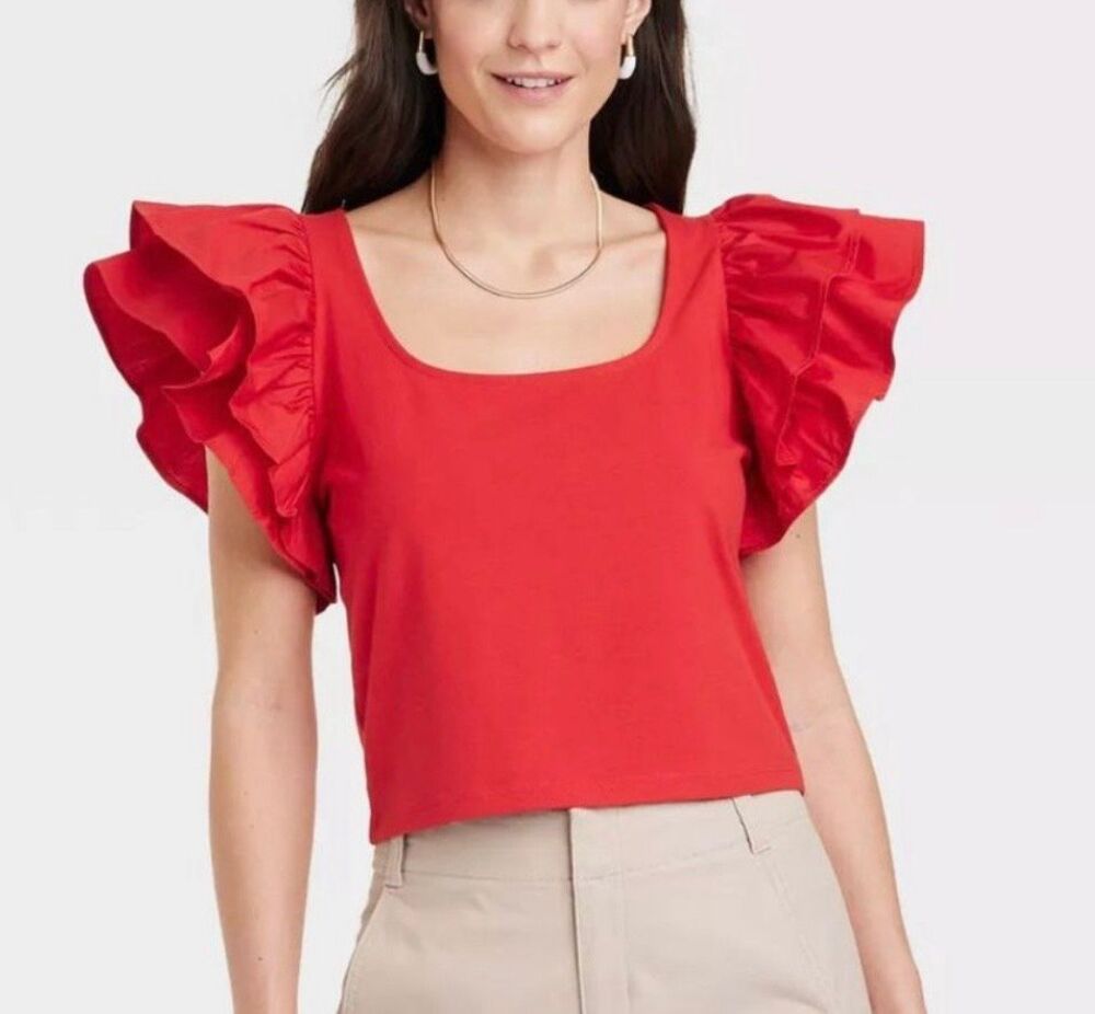 A New Day red exaggerated ruffled tank size small